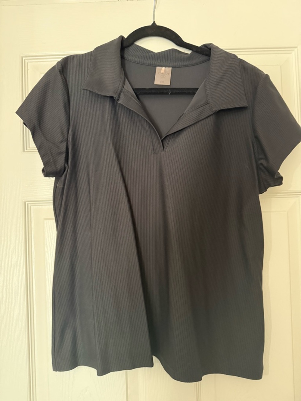 Alia Ribbed Short Sleeve Polo Top - Charcoal Gray